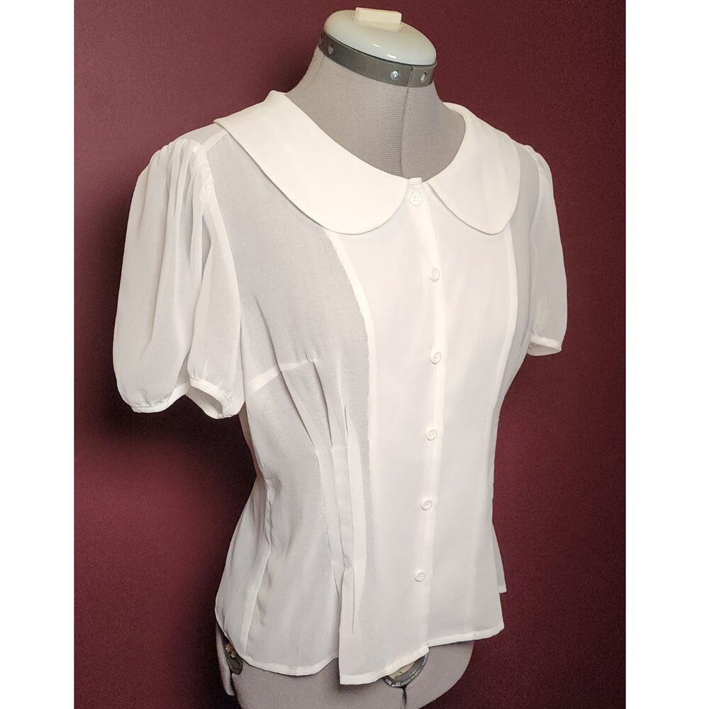 White Chiffon Blouse - Peter Pan Collar - Dolls Kill Size L - Picture 2 of 9
